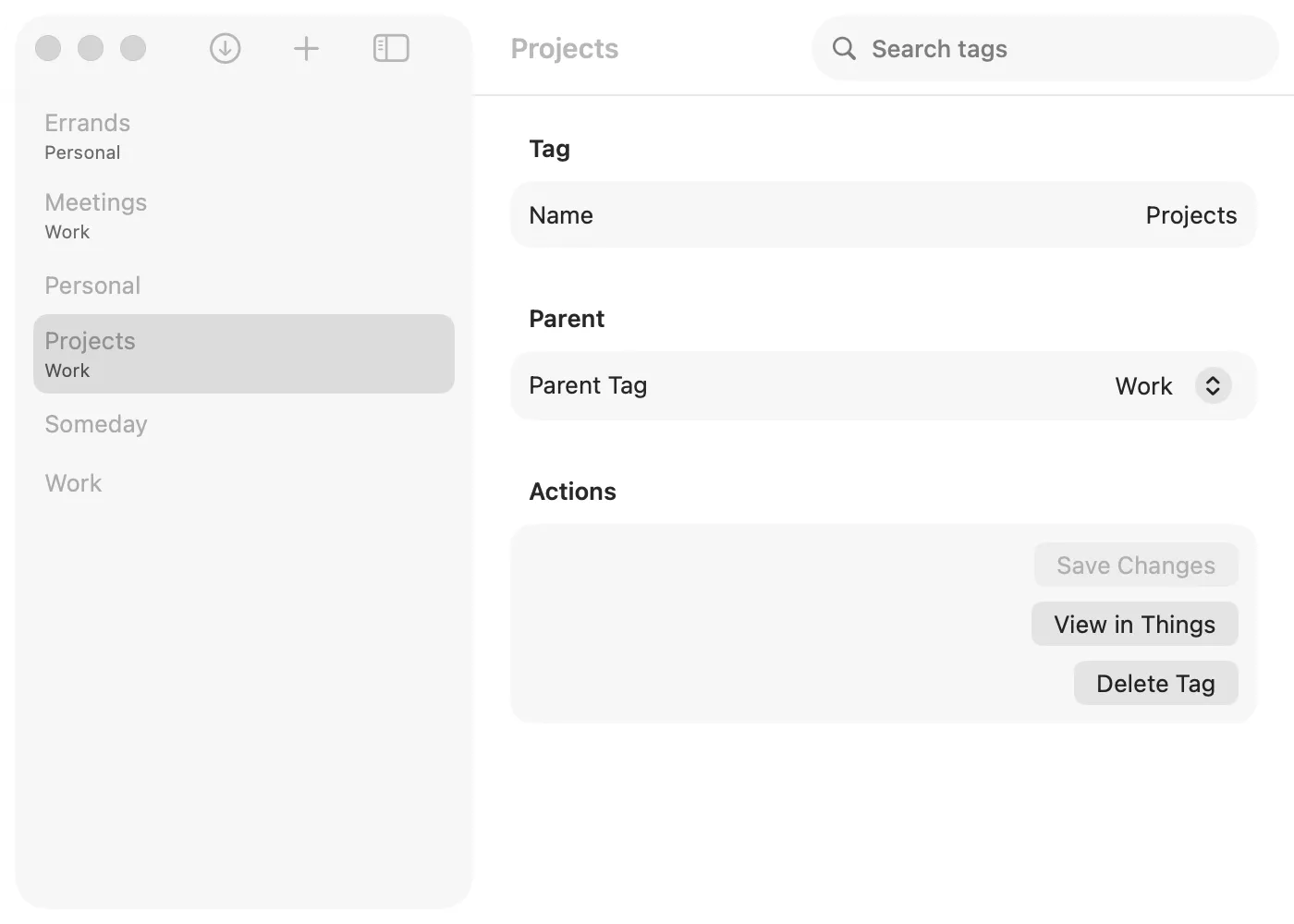 Things Tag Manager content view screenshot